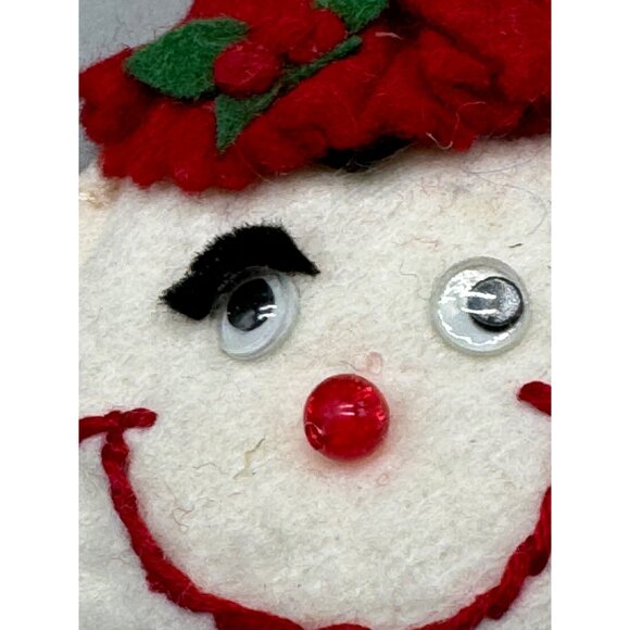 Vintage snowman head handmade tree ornament holly red white 2.25x3" felt READ - Picture 4 of 7